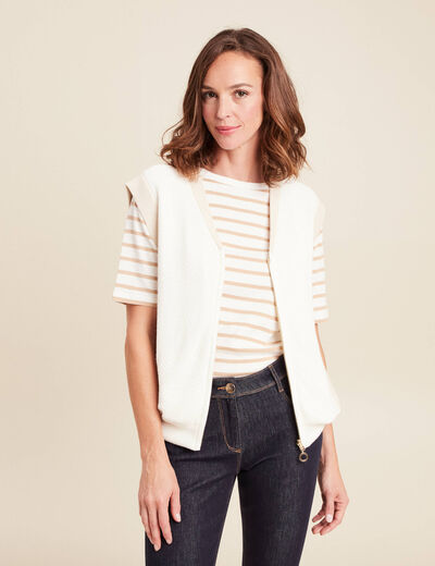 gilet réversible sans manches en coton ecru femme