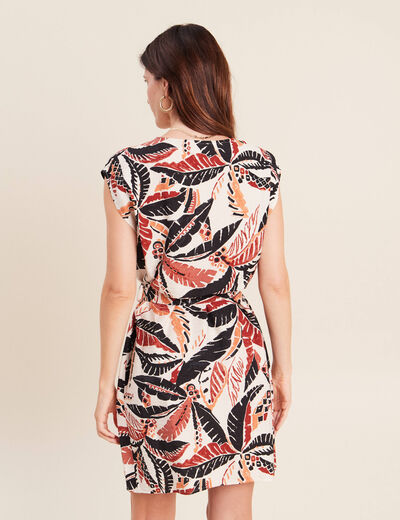 Robe droite courte col V manches courtes orange femme