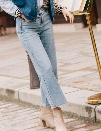 Jean large 7/8ème taille haute denim double stone femme