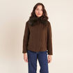 Manteau manches longues col fourrure vert kaki femme