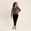 Veste esprit motard zipp&eacute;e marron fonc&eacute; femme