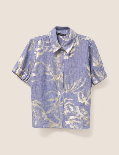 Chemise droite courte manches courtes bleu lavande femme