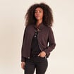 Veste ample courte col montant marron fonc&eacute; femme