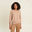 T-shirt col rond manches 3/4 marron femme