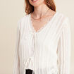 Gilet mi-long manches longues ecru femme