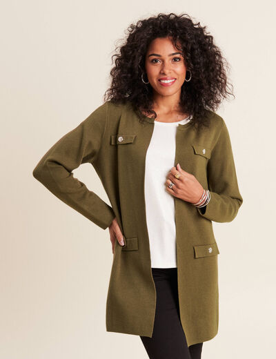 Gilet manches longues vert kaki femme