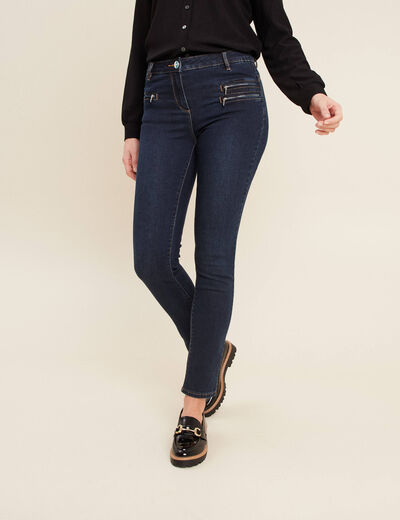 Jean ajusté taille basculée denim brut femme