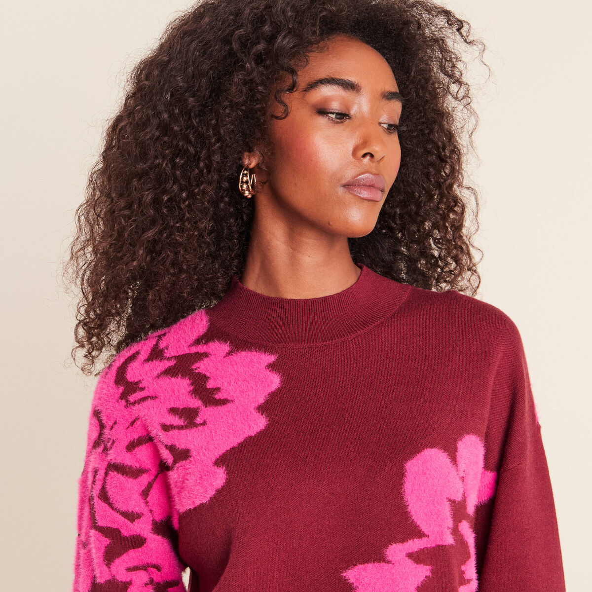 Pull col montant bordeaux femme