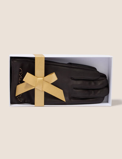Gants doubl&eacute;s marron fonc&eacute; femme