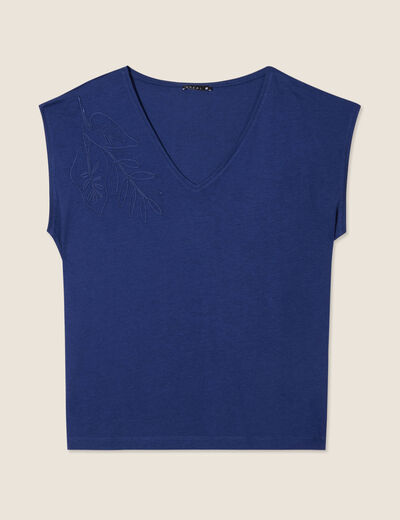 Débardeur sans manches brodé bleu foncé femme