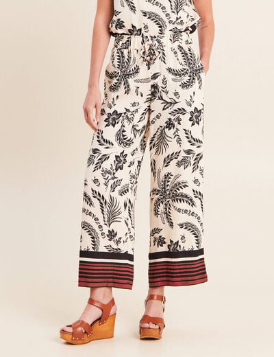 Pantalon large taille haute noir femme
