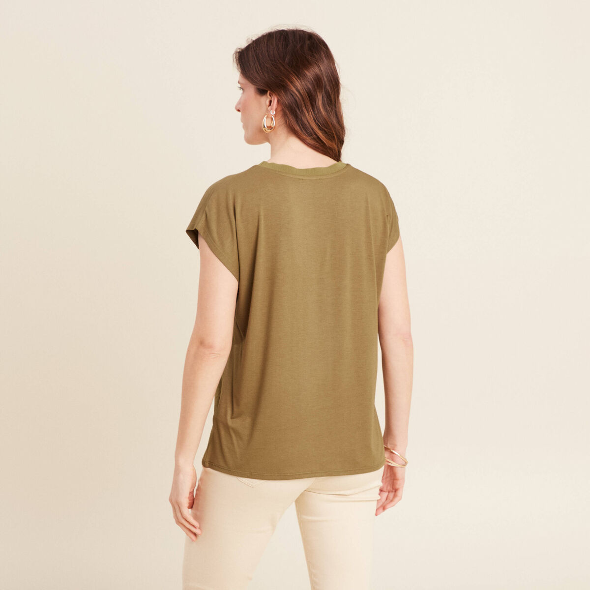 T-shirt manches courtes vert kaki femme