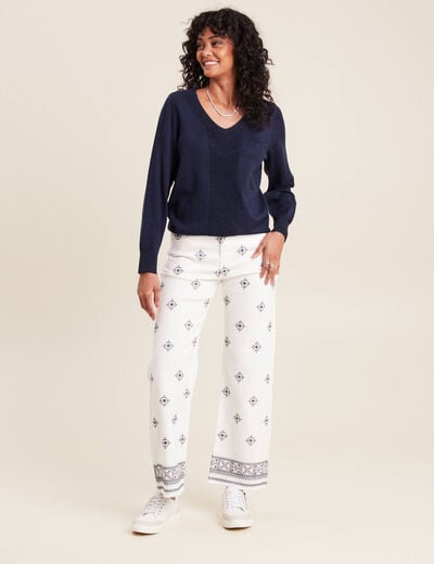 Pull manches longues bleu marine femme