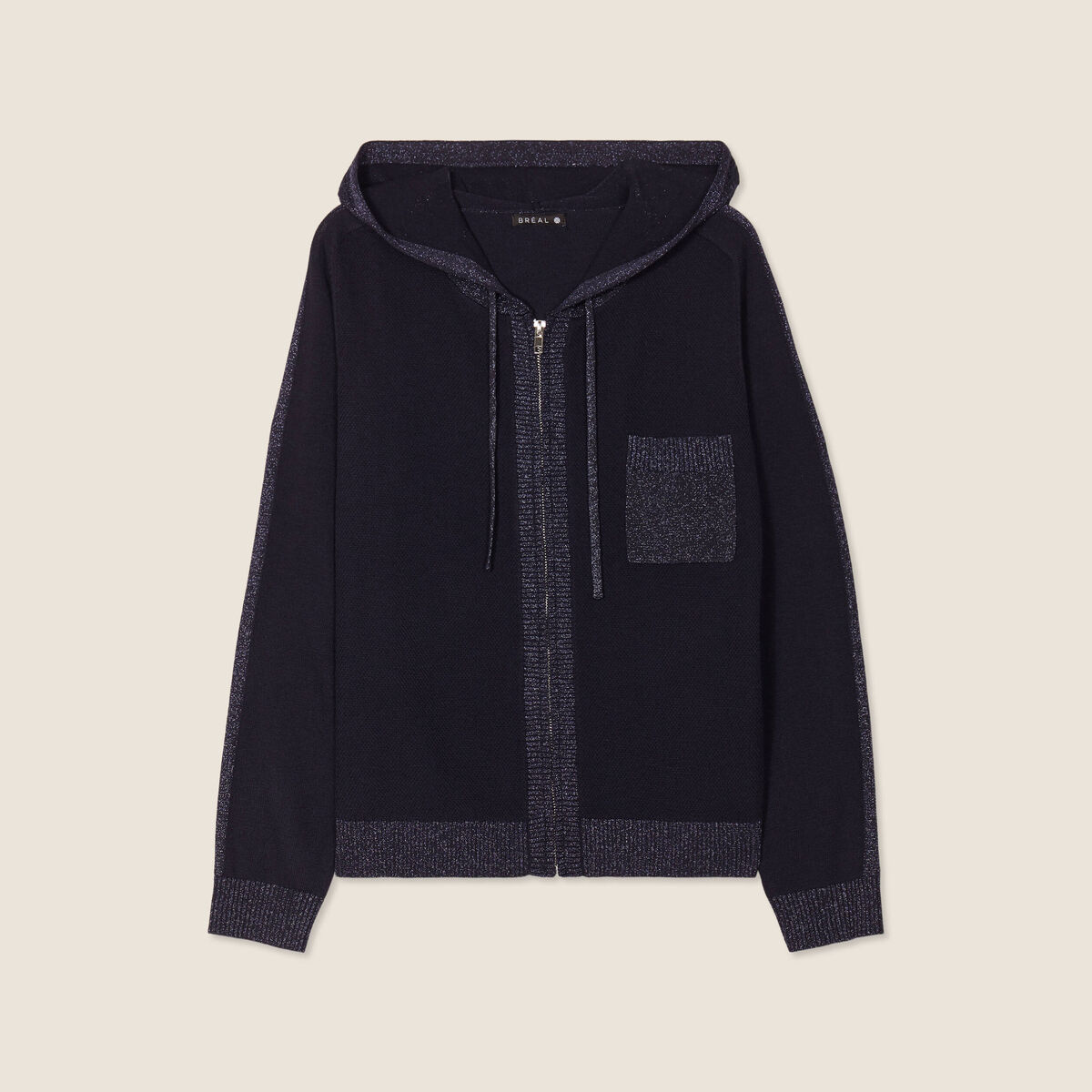 Gilet &agrave; capuche zipp&eacute; bleu fonc&eacute; femme