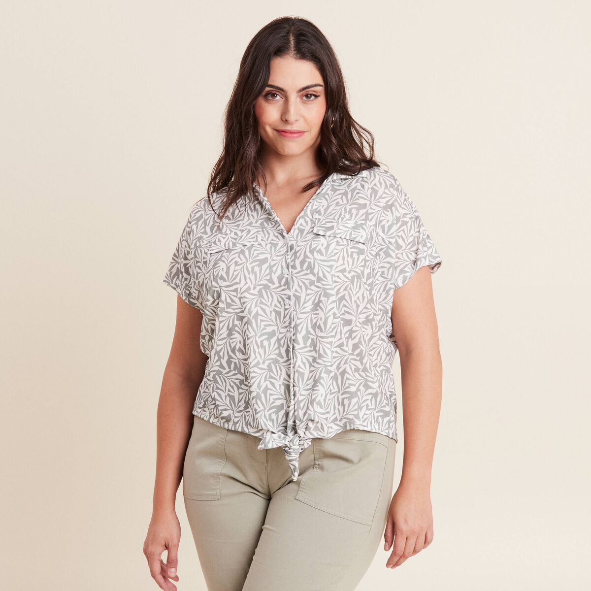 T-shirt manches courtes vert kaki femme
