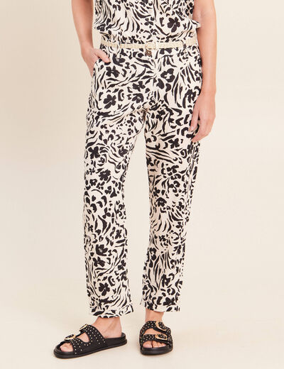 Pantalon coupe chino en lin blanc femme