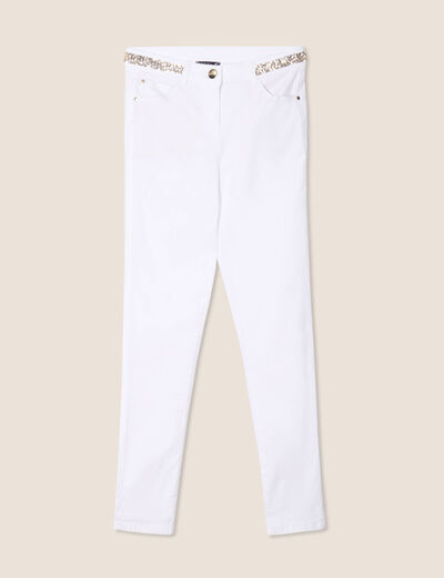 Pantalon ajusté sequins blanc femme