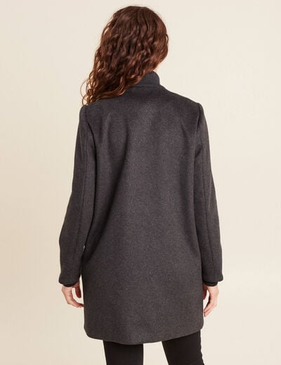 Manteau col montant doubl&eacute; gris fonc&eacute; femme