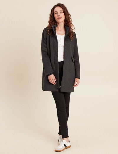 Manteau col montant doubl&eacute; gris fonc&eacute; femme