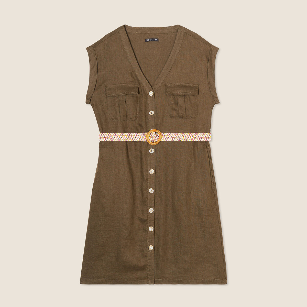 Robe &eacute;vas&eacute;e boutonn&eacute;e vert olive femme