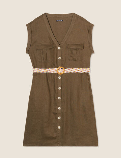 Robe évasée boutonnée vert olive femme