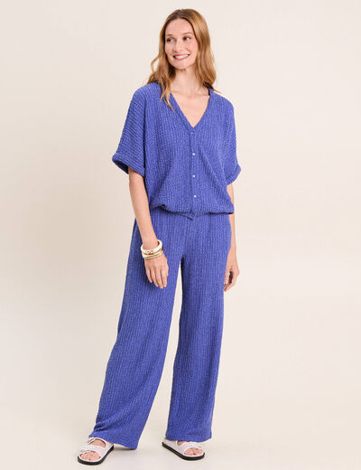 Chemisette effet boule manches courtes bleu roi femme