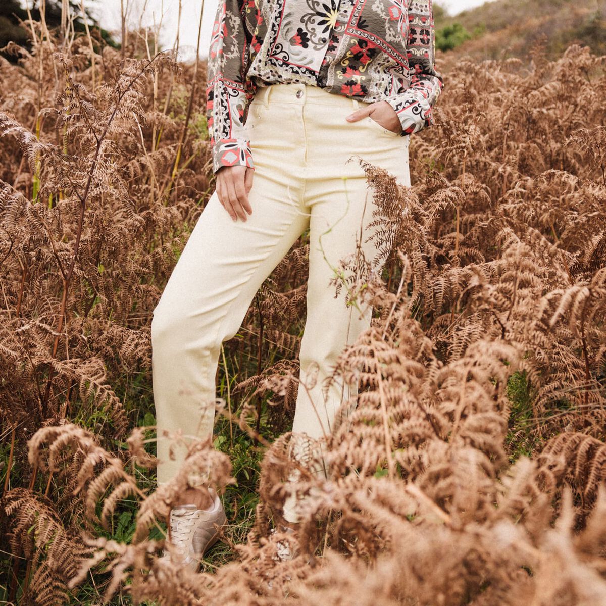 Pantalon ajusté 7/8ème jaune clair femme