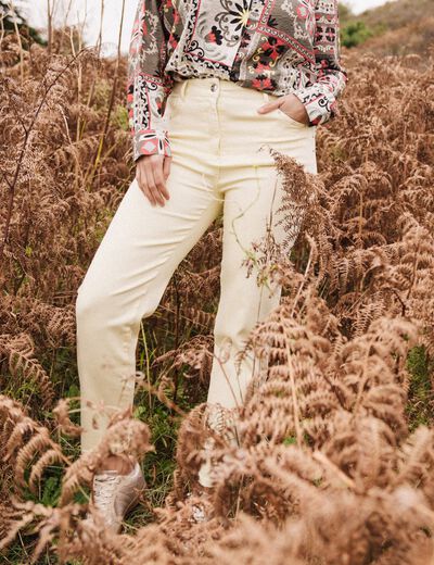 Pantalon ajusté 7/8ème jaune clair femme