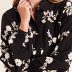 Chemise fluide brod&eacute;e manches longues noir femme