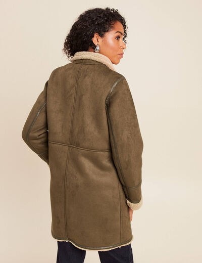Manteau cintr&eacute; mi-long vert kaki femme