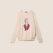Pull col rond manches longues beige femme