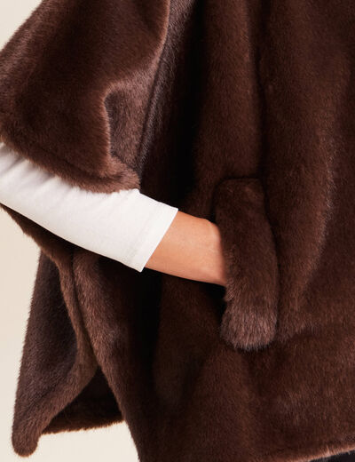 Poncho cape doubl&eacute; marron fonc&eacute; femme