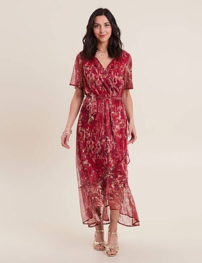 Robe longue portefeuille rose cerise femme