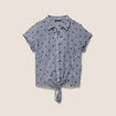 Chemise cintr&eacute;e col v manches courtes bleu femme