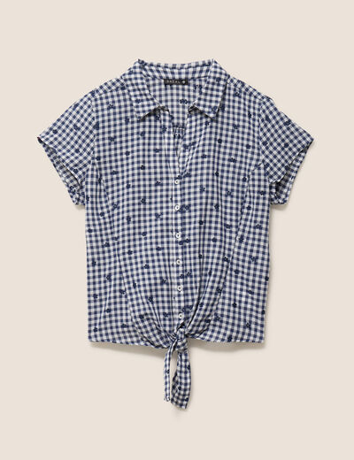 Chemise cintr&eacute;e col v manches courtes bleu femme