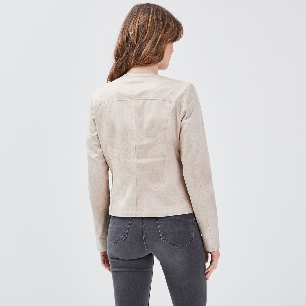 Veste droite zipp&eacute;e beige femme