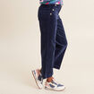 Pantalon large velours c&ocirc;tel&eacute; bleu marine femme