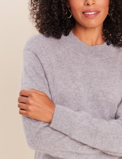 Pull cachemire col montant gris clair femme