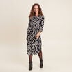 Robe longue évasée ceinturée noir femme