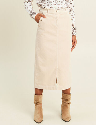 Jupe droite longue en velours sable femme