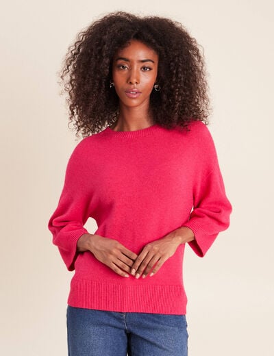 Pull droit col rond manches 3/4 rose femme