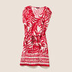 Robe droite courte col V manches courtes ecru femme