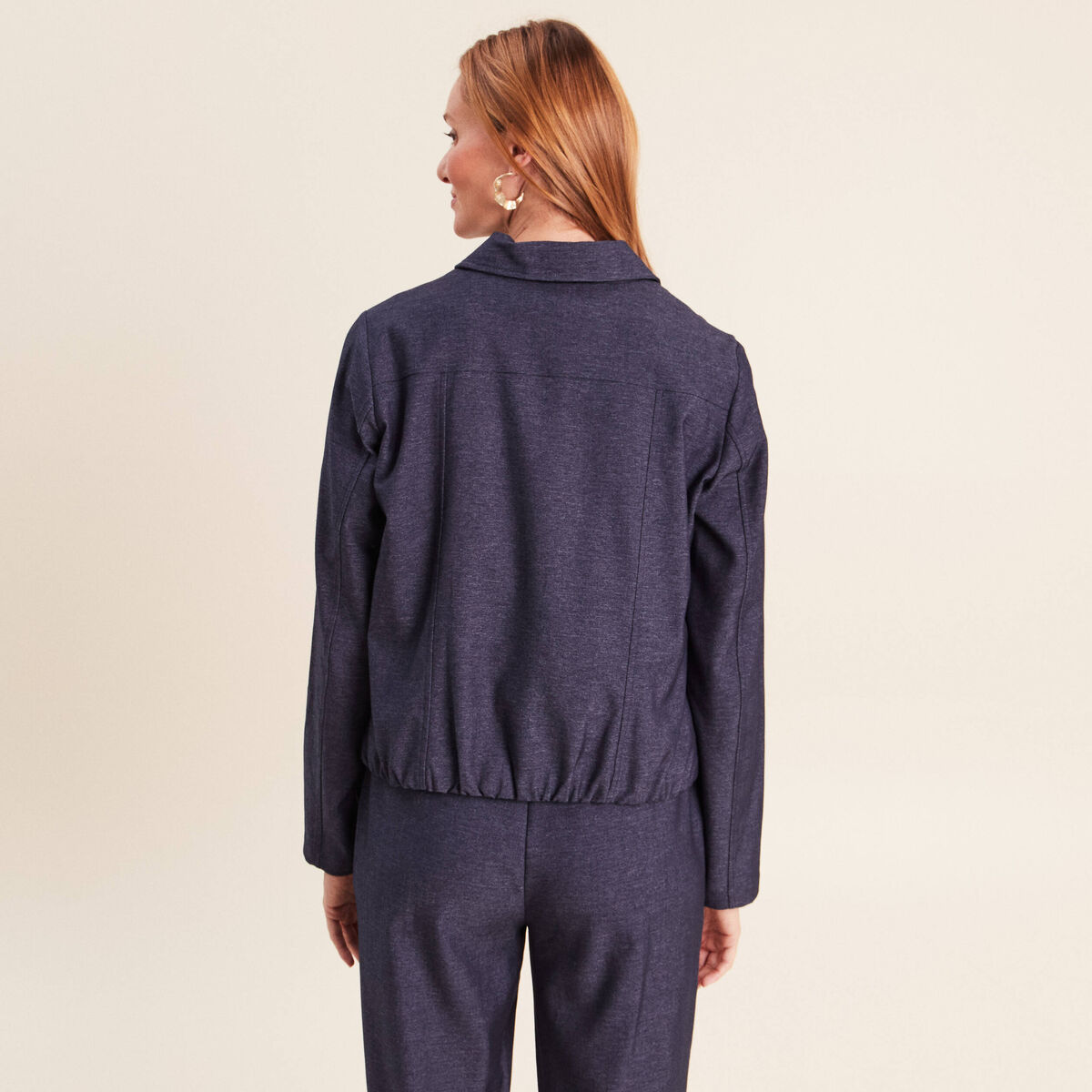 Veste courte droite en jean doubl&eacute;e denim brut femme