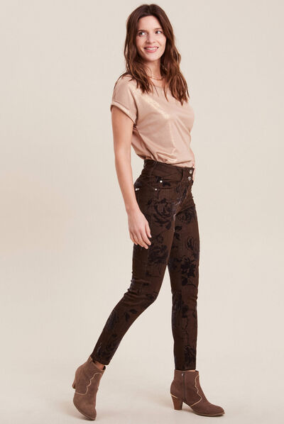 Jean ajusté taille standard marron femme
