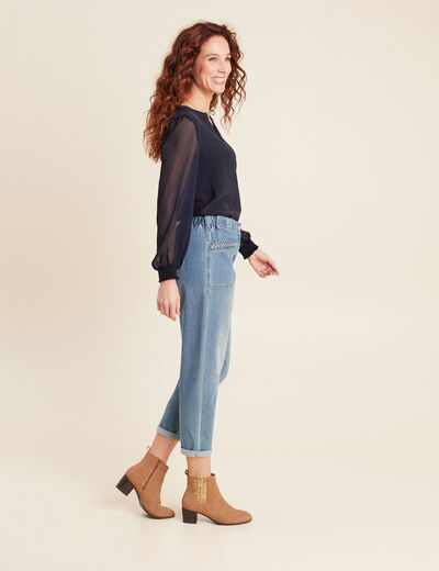 Jean paperbag détails tressés denim double stone femme