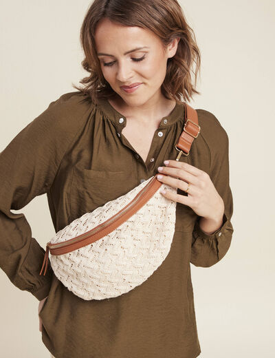 Sac banane effet crochet ecru femme
