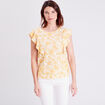 T-shirt manches courtes ajour&eacute; jaune moutarde femme