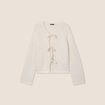 Gilet droit mi-long col V ecru femme
