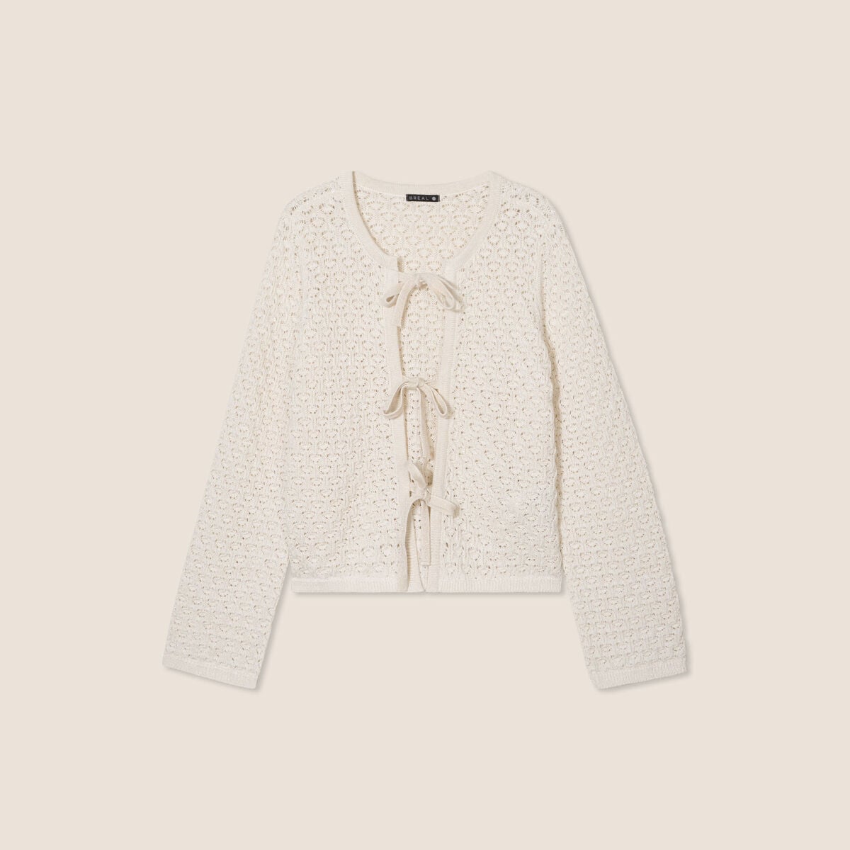 Gilet droit mi-long col V ecru femme