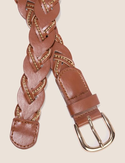 Ceinture large tress&eacute;e avec cha&icirc;ne camel femme